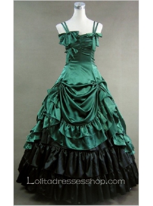 Green Cotton Straps Sleeveless Floor-length Bowknot Tiers Gothic Lolita Dress