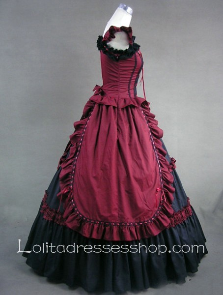 Red And Black Cotton Square-collar Sleeveless Floor-length Tiers Gothic Lolita Dress