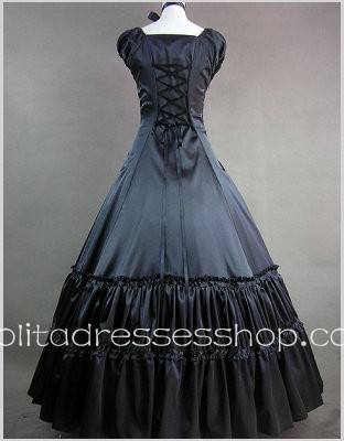 Black Sweetheart Cap Sleeve Floor-length Pleats Gothic Lolita Dress