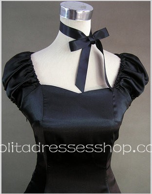 Black Sweetheart Cap Sleeve Floor-length Pleats Gothic Lolita Dress