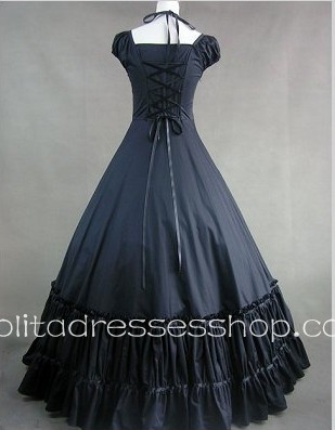 Black And White Cotton Square-collar Cap Sleeve Floor-length Tiers Bowknot Gothic Lolita Dress