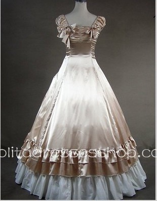 Champagne Cotton Square-collar Cap Sleeves Floor-length Pleats Gothic Lolita Dress