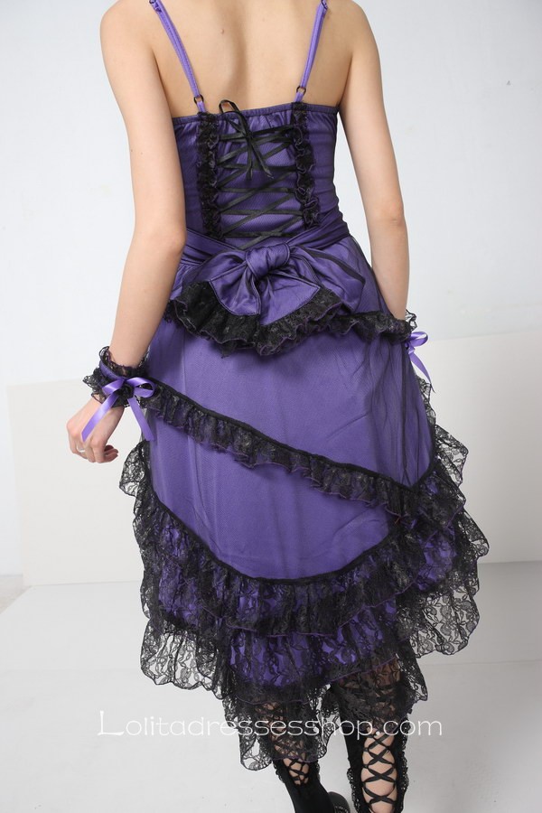 Purple Cotton Straps Sleeveless Knee-length Lace Trim Gothic Lolita Dress