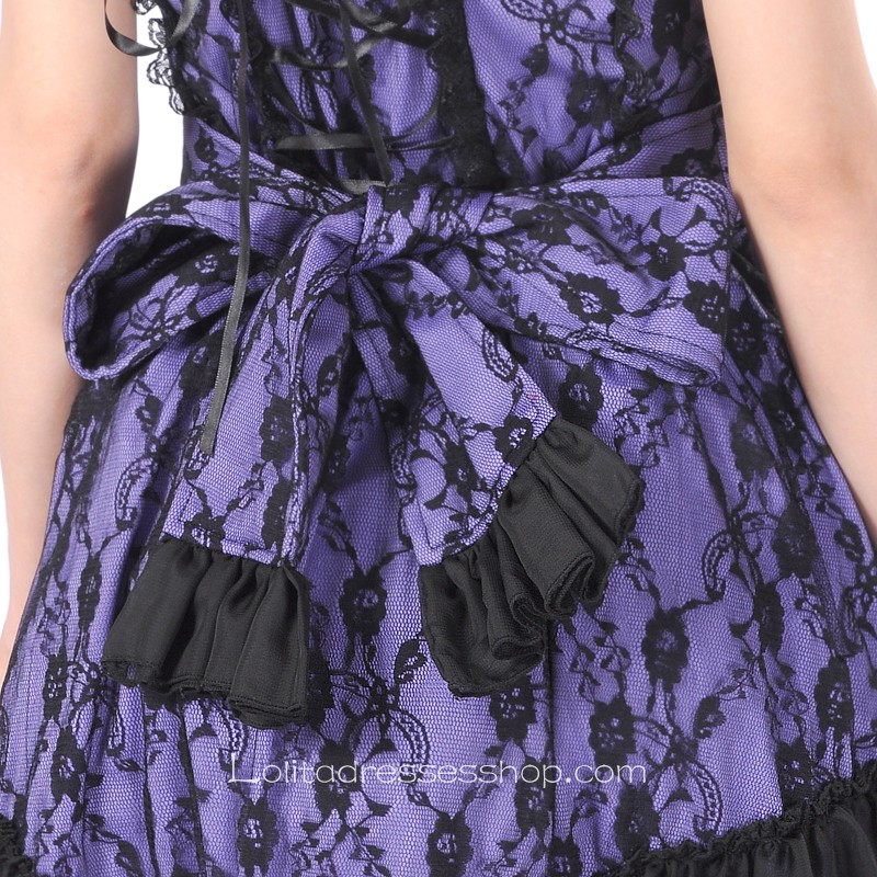 Purple Cotton Straps Sleeveless Short Lace Trim Gothic Lolita Dress