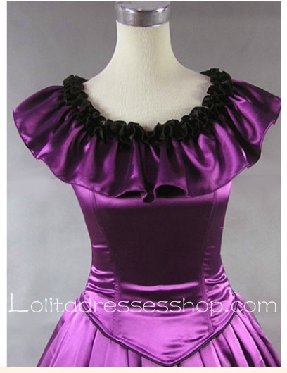 Purple Cotton Round Neck Sleeveless Floor-length Tiers Gothic Lolita Dress