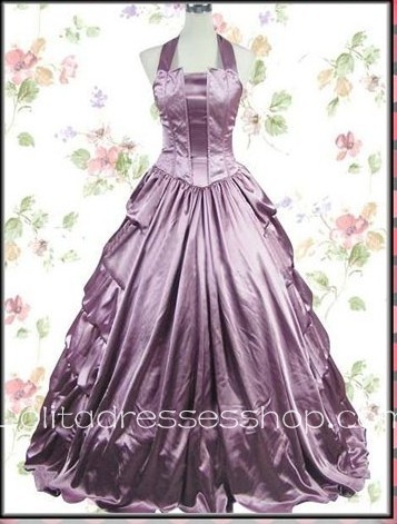 Light Purple Cotton Halter Sleeveless Floor-length Tiers Gothic Lolita Dress