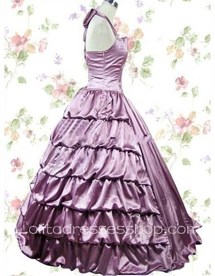 Light Purple Cotton Halter Sleeveless Floor-length Tiers Gothic Lolita Dress