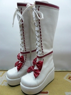 White Heel Platform PU Lolita Boots With Bows