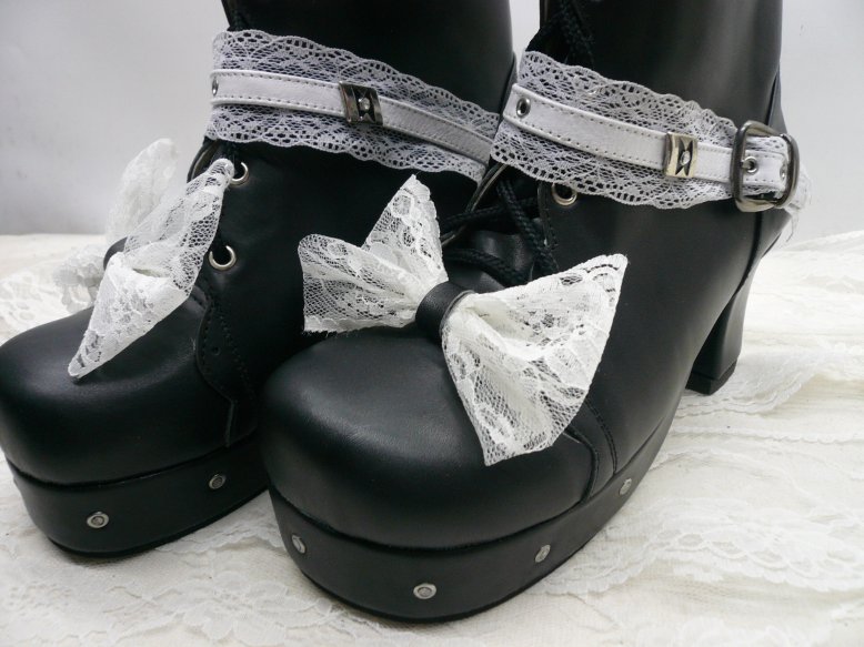 Black Heel Lacework PU Lolita Boots