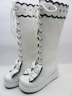 White Heel Platform PU Lolita Boots With Bows