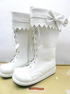 White Bowknots PU Lolita Boots With Bows