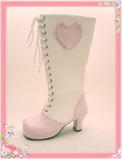 White And Pink Sweetheart Embroidery PU Lolita Boots