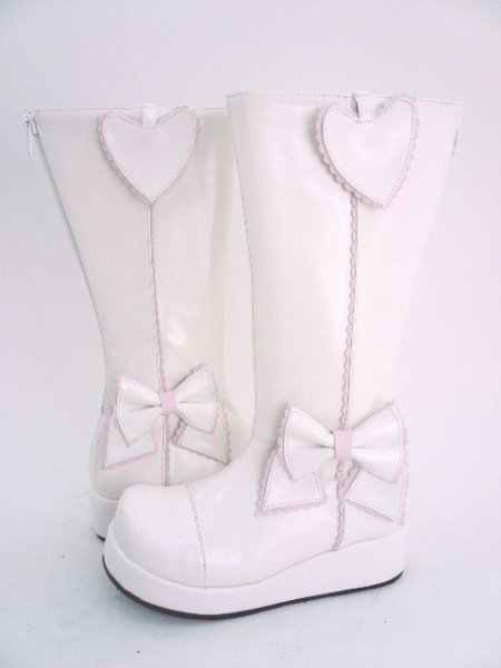 White Heel Platform PU Lolita Boots With Bows