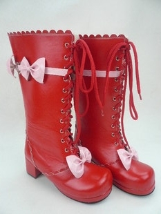 Red High Heel PU Lolita Boots With Bows