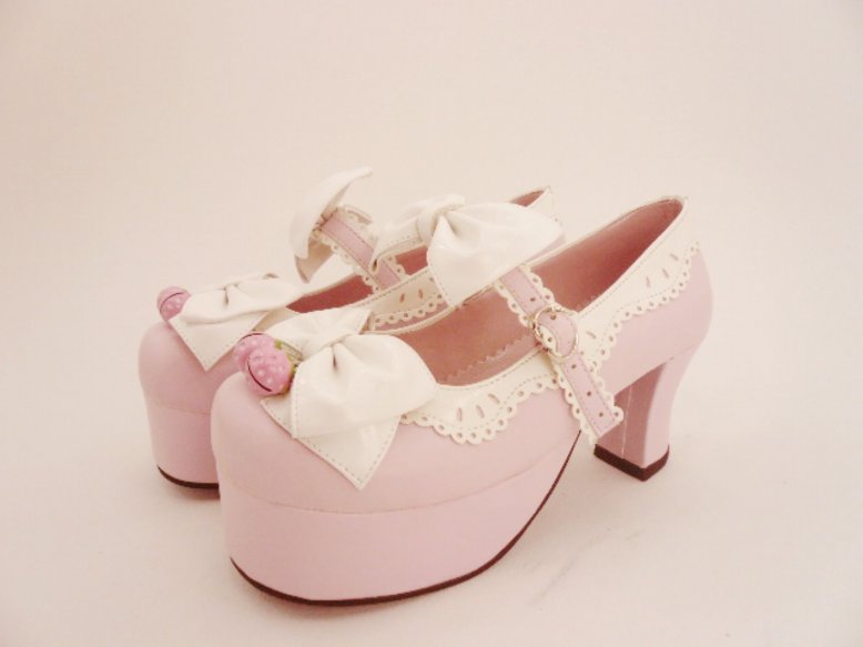 Sweet Pink PU Bowknots Lolita Shoes