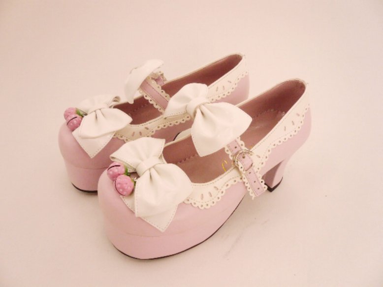 Sweet Pink PU Bowknots Lolita Shoes