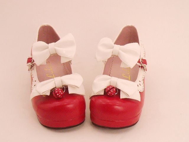Sweet Red PU Bowknots Lolita Shoes