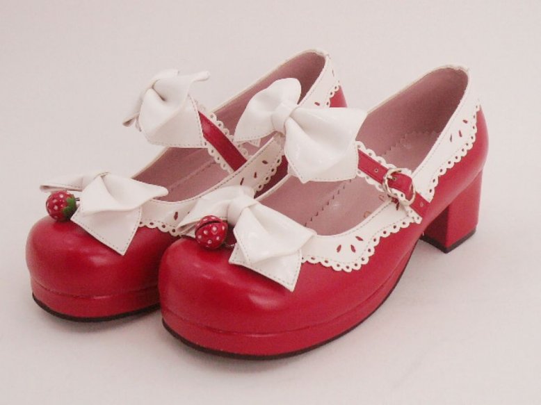 Sweet Red PU Bowknots Lolita Shoes