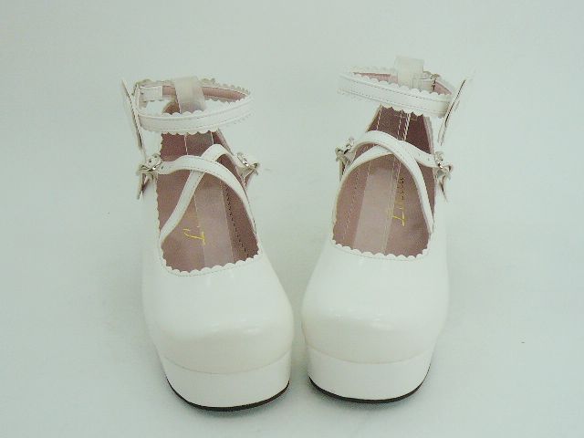 White Cross straps PU Lolita Shoes