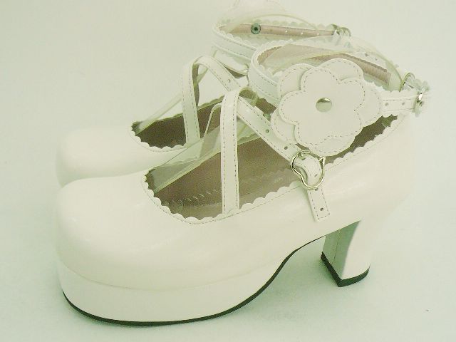 White Cross straps PU Lolita Shoes