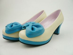 Blue Bowknot White PU Lolita Shoes