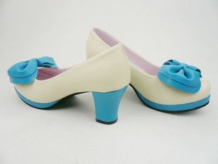 Blue Bowknot White PU Lolita Shoes