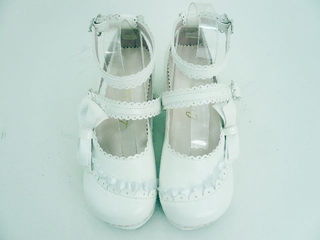White Lacework Bowknots PU Lolita Shoes