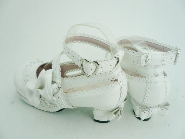 White Lacework Bowknots PU Lolita Shoes