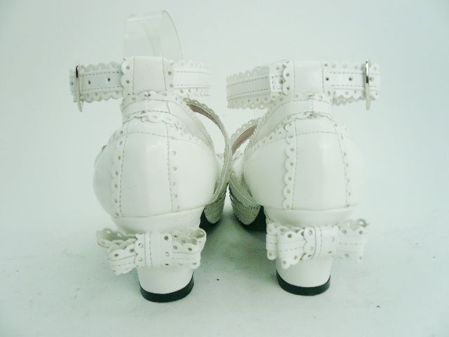 White Lacework Bowknots PU Lolita Shoes