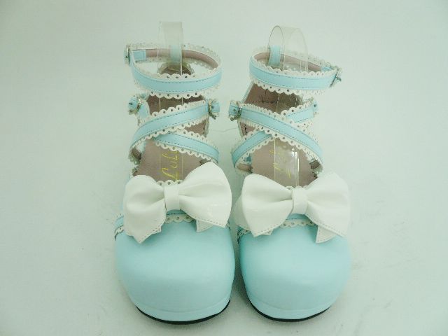 White Bowknot Cross straps PU Lolita Shoes