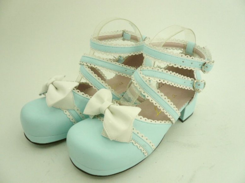 White Bowknot Cross straps PU Lolita Shoes