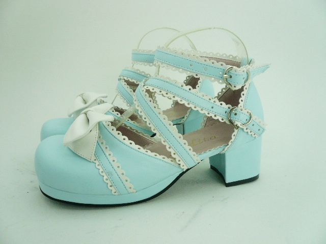 White Bowknot Cross straps PU Lolita Shoes