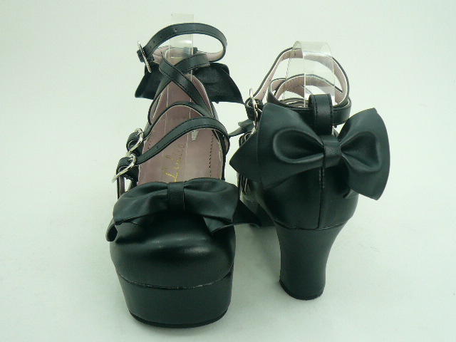 Sweet Black Bowknot Cross straps PU Lolita Shoes