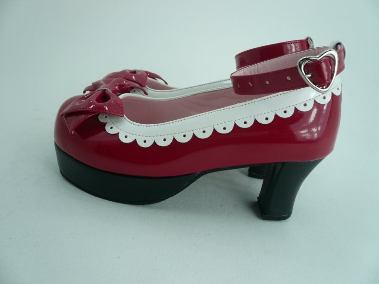 Sweet Red Bowknot PU Lolita Shoes