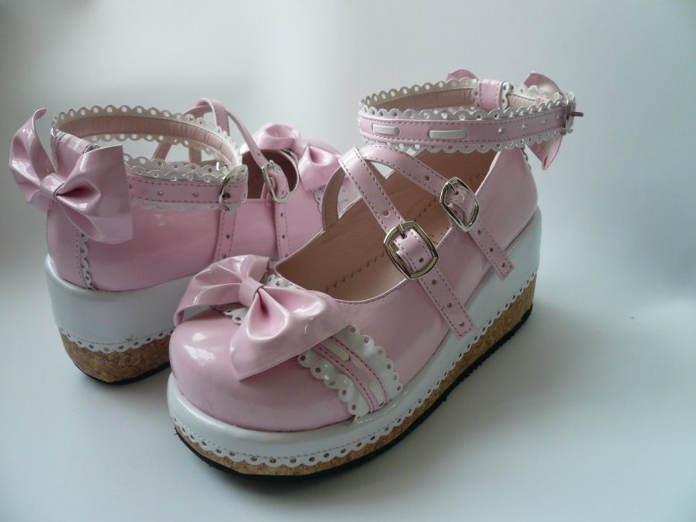 Pink Bowknots Cross straps PU Lolita Shoes