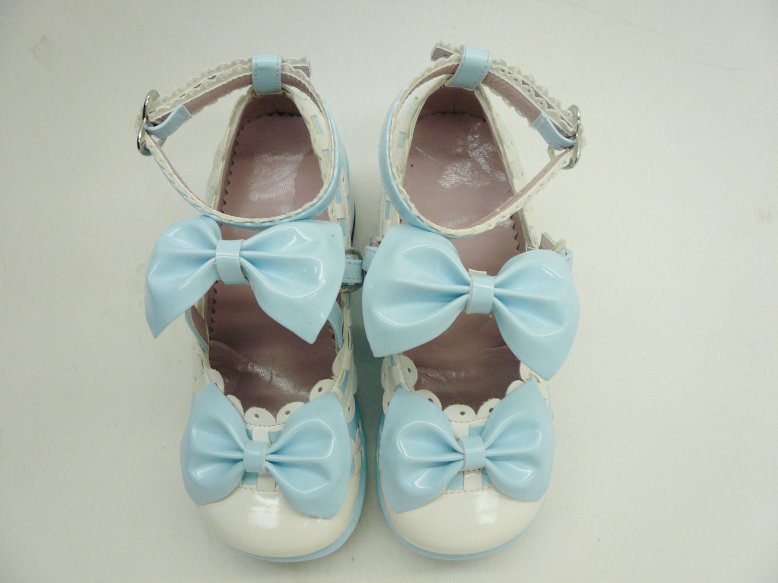 Blue Bowknots PU Lolita Shoes