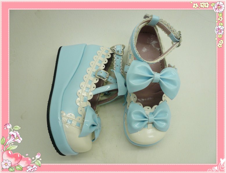 Blue Bowknots PU Lolita Shoes