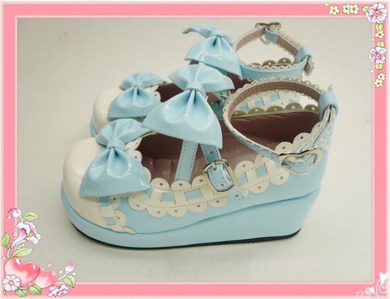 Blue Bowknots PU Lolita Shoes