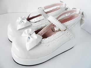 White Bowknot Lacework PU Lolita Shoes