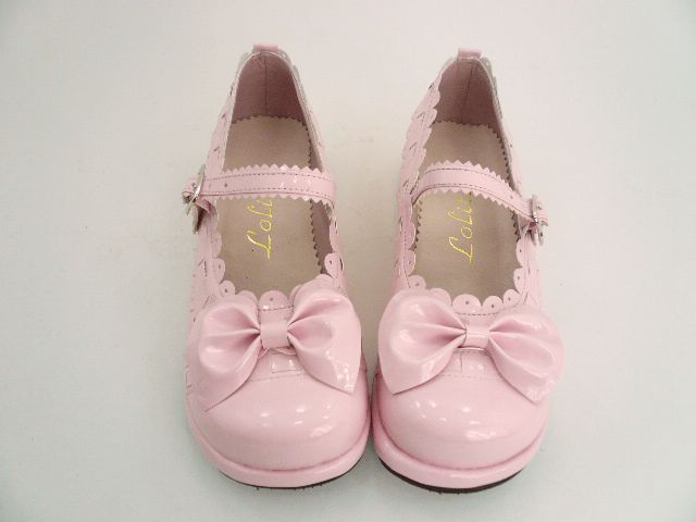 Pink Bowknot PU Lolita Shoes