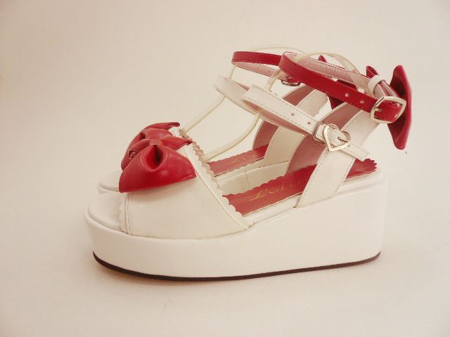 Red Bowknot Cross straps PU Lolita Shoes