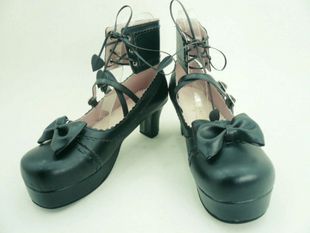 Elegant Black Bowknot PU Lolita Shoes