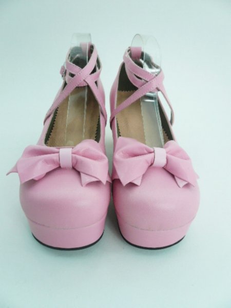 White Bowknot Lacework PU Lolita Shoes