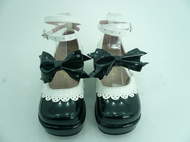 Black Bowknot Lacework Cross straps PU Lolita Shoes
