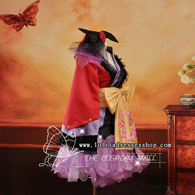 Red and Purple V-Neck Long Sleeves Short Ruffle With Bowknot Cosplay Lolita Dress