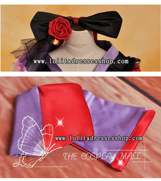 Red and Purple V-Neck Long Sleeves Short Ruffle With Bowknot Cosplay Lolita Dress