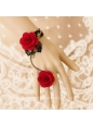 Black With Red Flowers Gothic Lace Lolita Bracelet