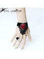 Black Lace Wine Red Flower Gothic Lolita Bracelet
