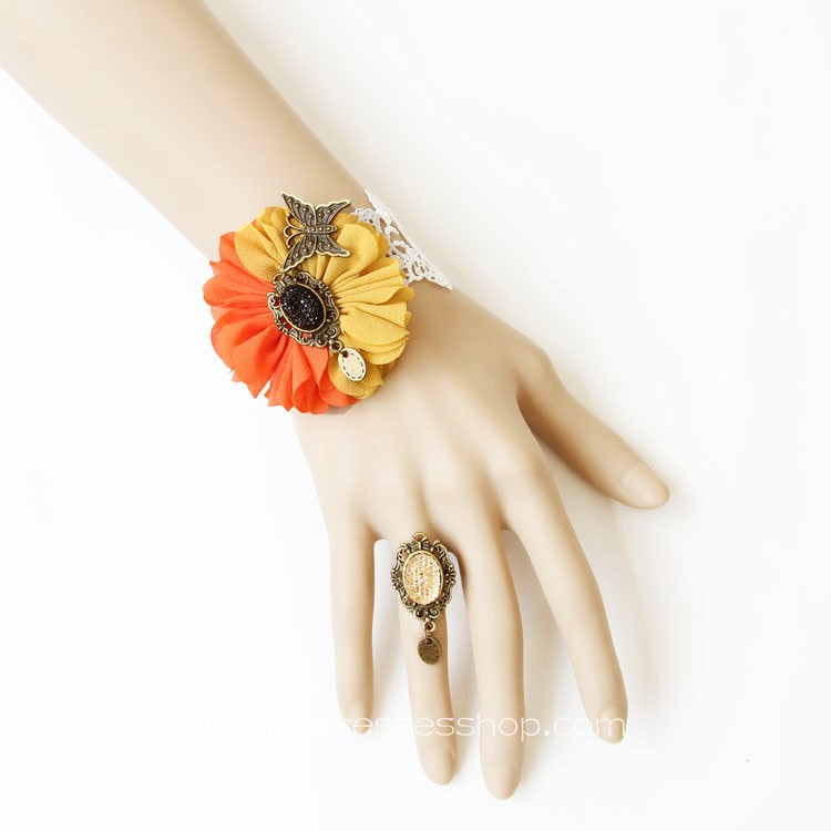 Sweet Orange And Yellow Lace Trim Lolita Bracelet