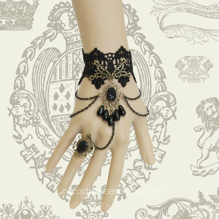 Gorgeous Black With Ring Lolita Bracelet